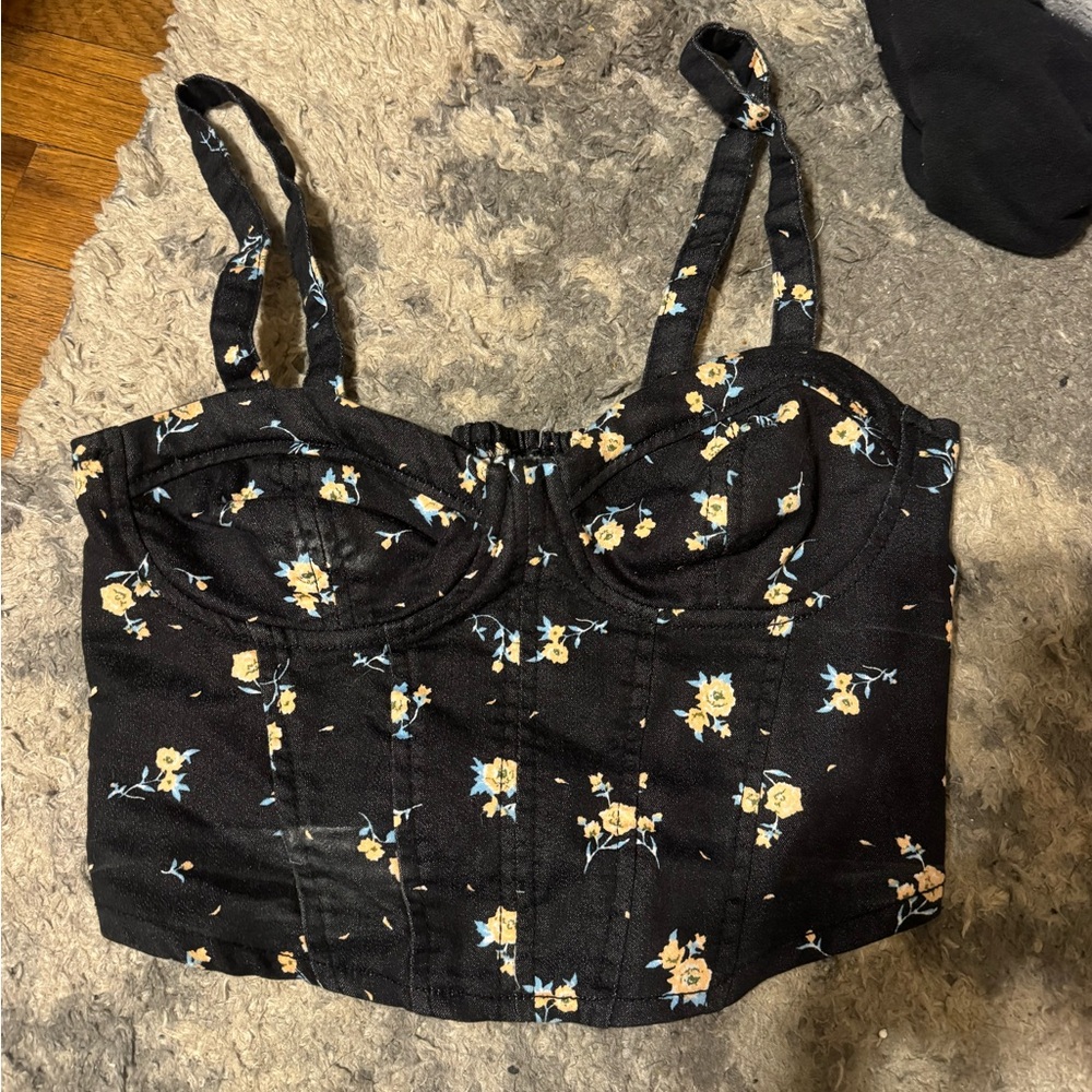 Womens floral ribbed crop top